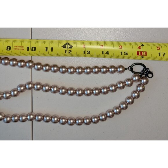 Vintage-Style Triple-Strand Faux Pearl Necklace with Adjustable Chain 16 Inches - Picture 9 of 9